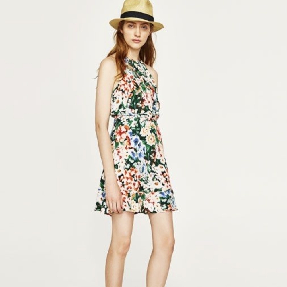Zara Floral Mini Lightweight Multicolor Sundress Sz L Vacation Beach Summer